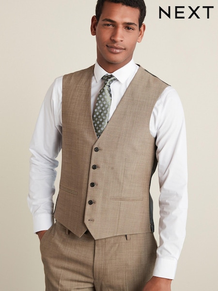 Taupe Brown Motion Flex Stretch Wool Blend Suit Waistcoat (A13726) | €22