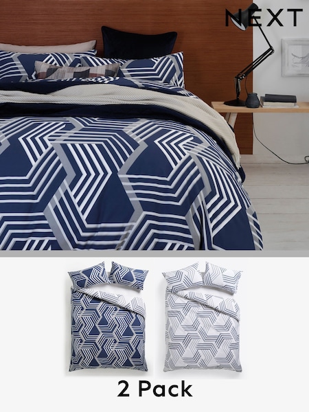2 Pack Blue/Grey Geo Reversible Duvet Cover and Pillowcase Set (A13749) | €36 - €78