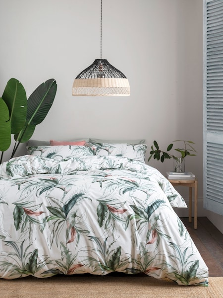 Green Palm Leaf 100% Cotton Printed Duvet Cover and Pillowcase Set (A13754) | €9 - €22.50