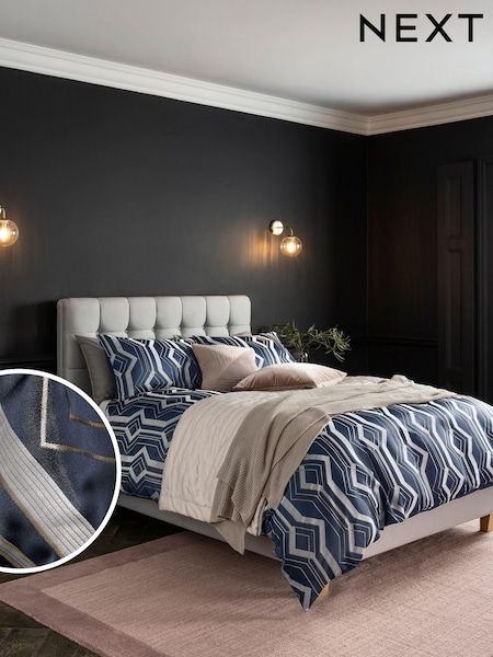 Navy Geo Jacquard Duvet Cover and Pillowcase Set (A13756) | €19.50 - €31