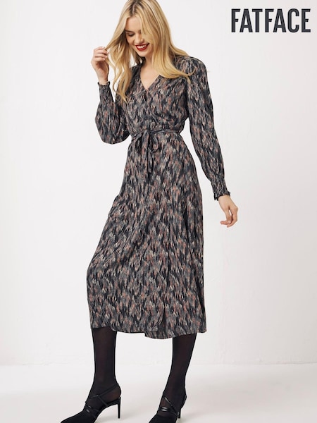 FatFace Black Farah Ikat Midi Wrap Dress (A14331) | €28