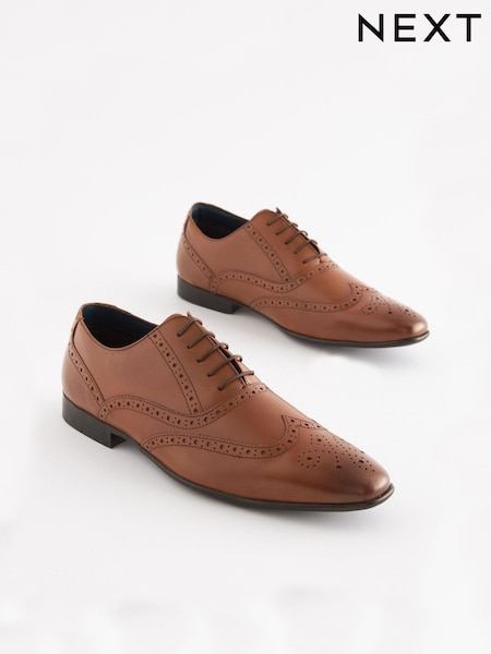 Tan Brown Wide Fit Leather Oxford Brogue Shoes (A14880) | €22