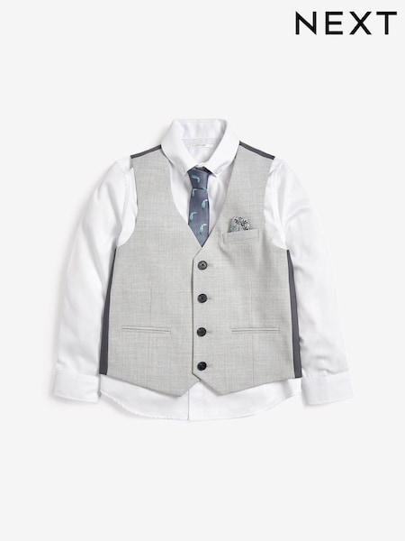 Grey Waistcoat, White Shirt & Tie Set Waistcoat (12mths-16yrs) (A18314) | €44 - €57