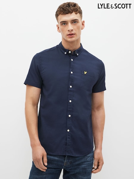 Lyle & Scott Navy Blue Cotton Short Sleeve Oxford Shirt (A18759) | €29