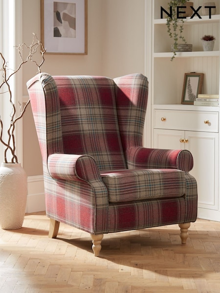 Versatile Check Stirling Red Grande Sherlock Highback Armchair (A19417) | €875