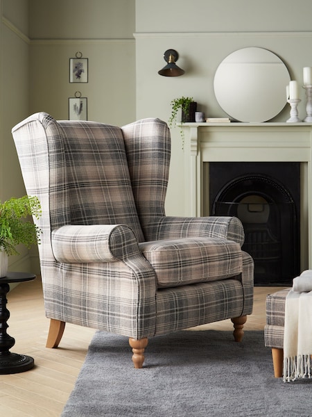 Versatile Check Nevis Grey Grande Sherlock Highback Armchair (A19422) | €875