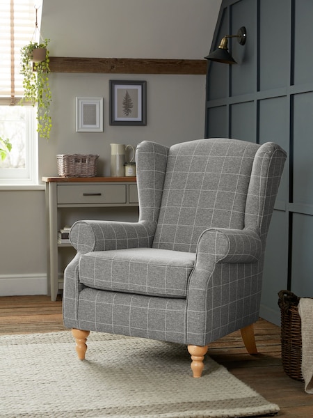 Tweedy Check Lawson Mid Grey Sherlock Highback Armchair (A19425) | €675