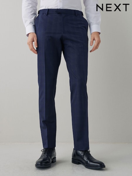 Navy Blue Slim Fit Motion Flex Stretch Check Suit: Trousers (A20437) | €10