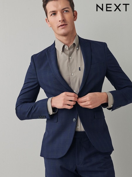 Темно-синий - Сильно облегающие - Motion Flex Stretch Check Suit Jacket (A20438) | €36