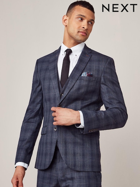 Синий - Облегающие - Check Suit Jacket (A20486) | €36