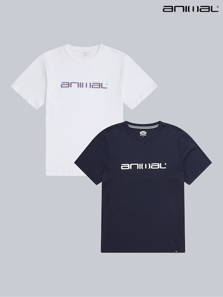White/Navy - Regular Animal Classico 2-pack T-shirt