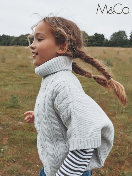 M&Co Grey Cable Knit Poncho (A23315) | €5