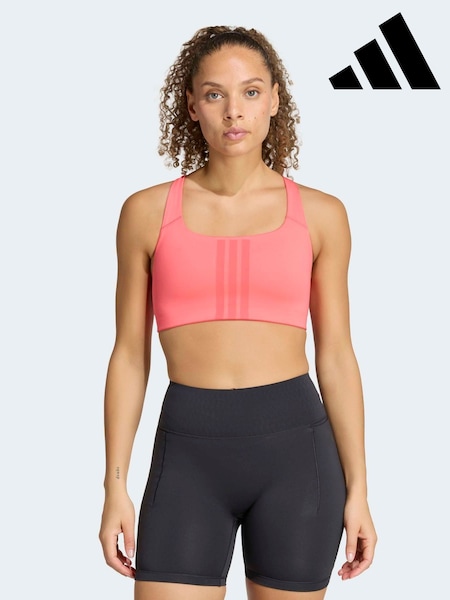 Rosa - Adidas Optime Workout 3-stripes Medium Support Bra
