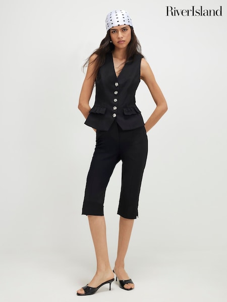 Black - River Island Cotton Sateen Capri Trousers