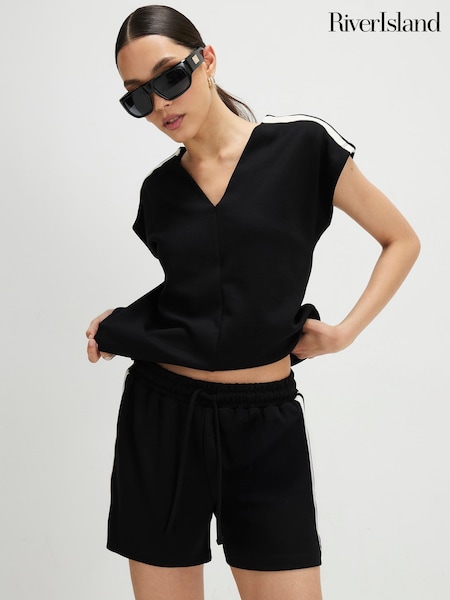 Black - River Island Premium Side Stripe Shorts