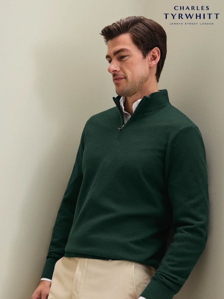 Forest Green - Regular Charles Tyrwhitt Pure Merino Quarter Zip Jumper