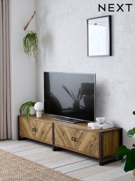 Dark Bronx Chevron Oak Effect Up to 80 inch Slim TV Unit (A28871) | €580