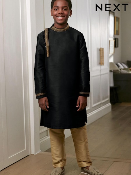 Black Regular Length Embroidered Boys Kurta (3-16yrs) (A32226) | €9 - €13