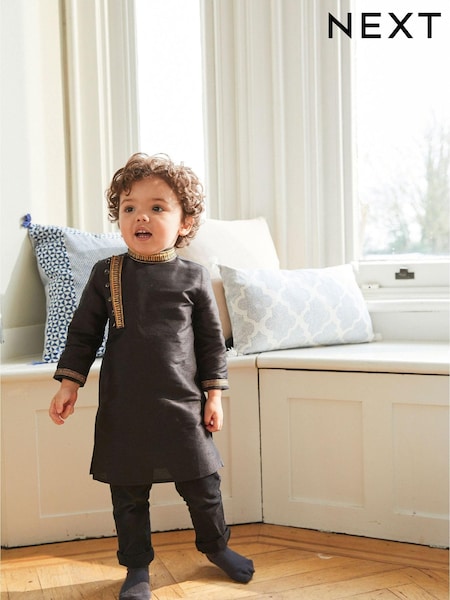 Black Regular Length Embroidered Boys Kurta (3mths-7yrs) (A32241) | €8 - €10