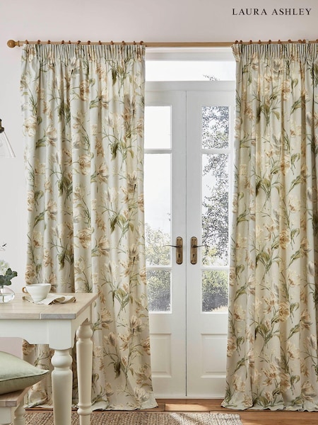 Laura Ashley Sage Green Gosford 100% Cotton Pencil Pleat Pencil Pleat Curtains (A32267) | €46 - €166