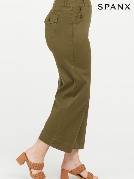 SPANX Green Stretch Twill Cropped Wide Leg Trousers (A32772) | €46