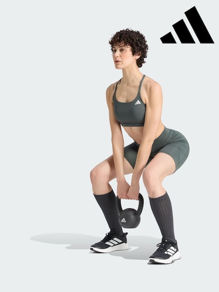 אפור - Adidas Optimé Essentials Stash Pocket 7-inch Short Leggings