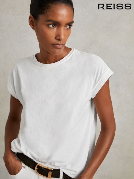 Reiss White Tereza Cotton-Jersey Crew Neck T-Shirt (A34570) | $62