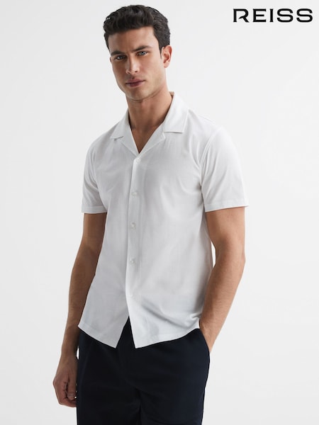 Reiss White Caspa Mercerised Jersey Cuban Collar Shirt (A34577) | 500 QAR