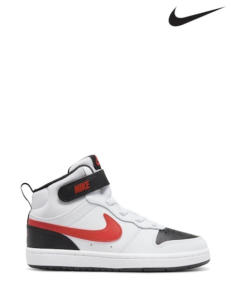 Nike White/Red Junior Court Borough Mid Trainers (A35916) | €64