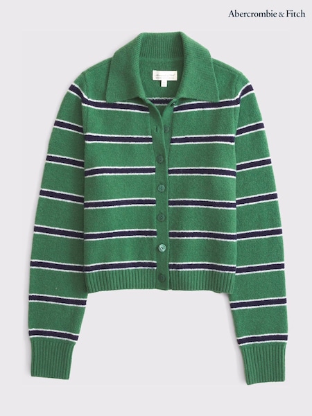 Green - Abercrombie & Fitch Stripe Collared Cardigan