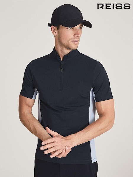 Reiss Blue White Wingfoot Funnel Zip Neck Top (A36968) | $216