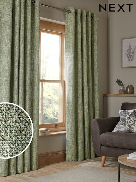Green Bobble Texture Lined Eyelet Curtains (A37934) | €43 - €103