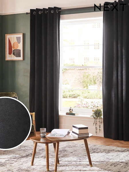 Black Matte Velvet Lined Curtains (A37957) | €44 - €139