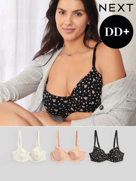 Druck/einfarbig - DD+ Rib & Cotton Balcony Bras 3 Pack (A38274) | 21 €