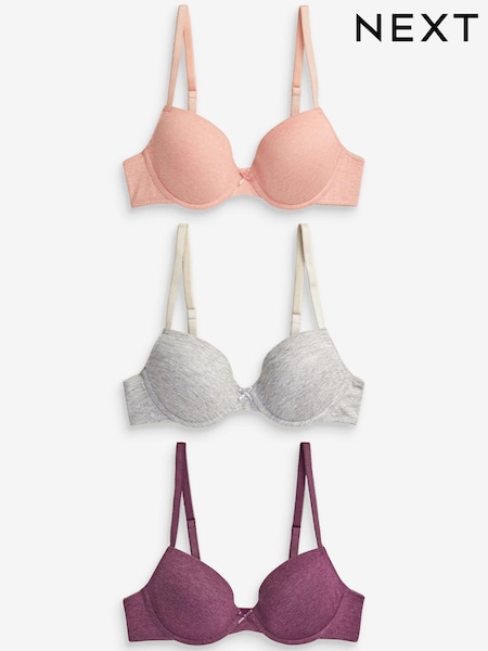 Plum Purple/Pink/Grey Marl Pad Plunge Cotton Blend Bras 3 Pack (A38296) | €15