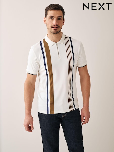 Ecru/Tan Vertical Block Polo Shirt (A39428) | € 11