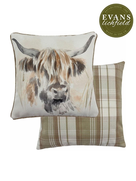 Evans Lichfield Multicolour Watercolour Highland Cow Printed Polyester Filled Cushion (A40548) | €37