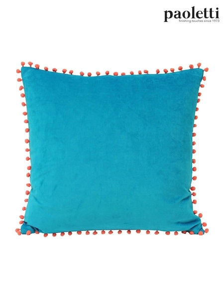 Riva Paoletti Teal Blue/Coral Pink Velvet Pom Pom Polyester Filled Cushion (A40576) | €26