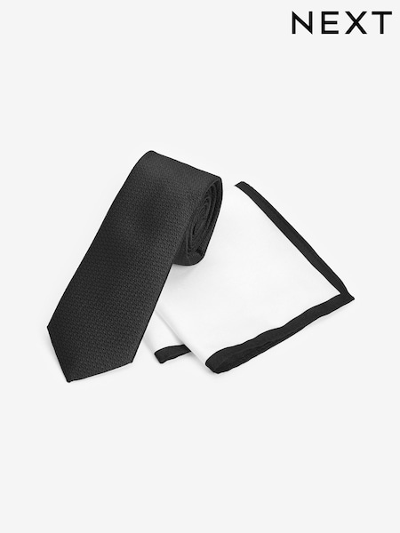Black/White Slim Tie And Pocket Square Set (A41166) | €18