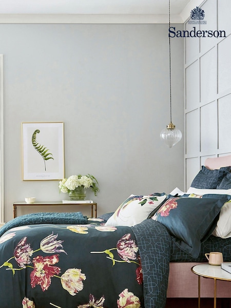 Sanderson Blue 200 Thread Count Cotton Sateen Tulipomania Square Pillowcase (A41335) | €17.50