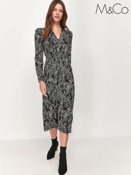 M&Co Black Petite Printed Collar Dress (A41356) | €15
