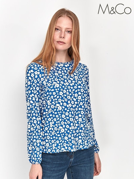 M&Co Womens Blue Soft Touch Floral Jersey Top (A41364) | €9