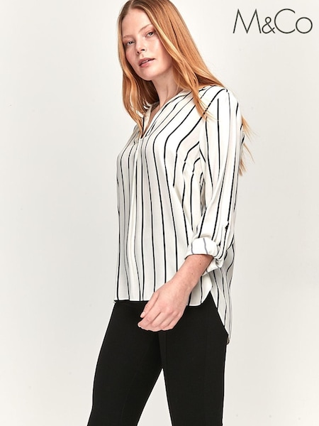 M&Co Womens White Wide Stripe Over The Head Top (A41368) | 12 €