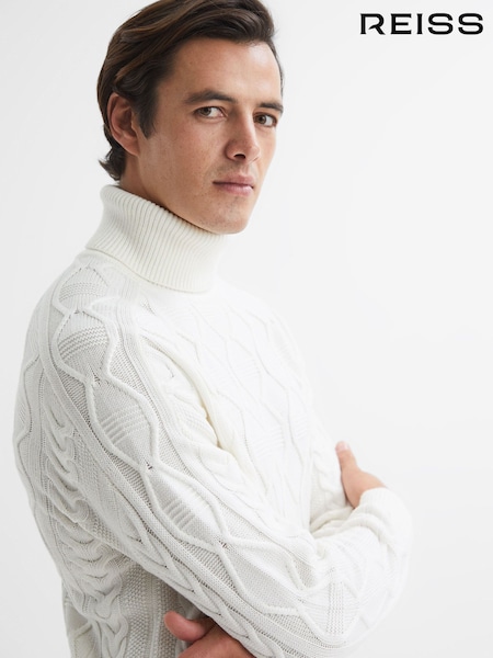 Reiss Ecru Alston Cable Knitted Roll Neck Jumper (A43542) | €55