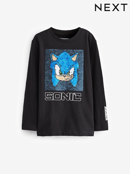 Sonic Black Long Sleeve Flippy Sequin License T-Shirt (3-14yrs) (A43709) | €11 - €13