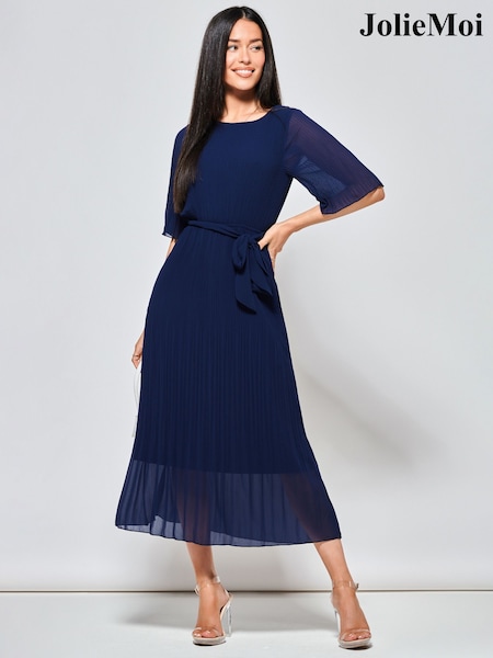 Jolie Moi Blue Qynn Chiffon Pleated Maxi Dress (A43826) | €47.50