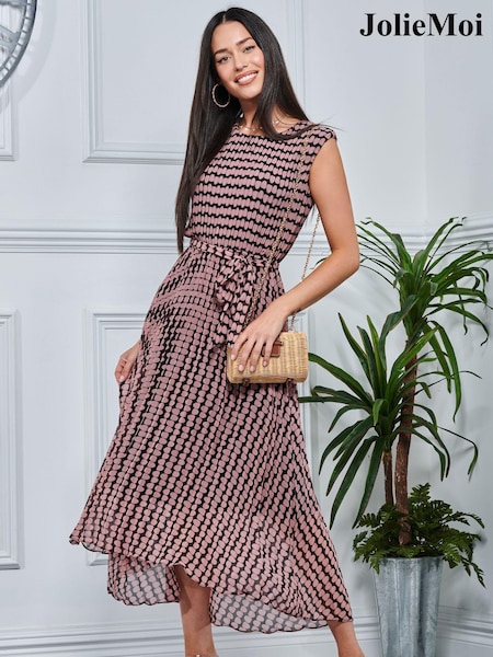 Jolie Moi Pink Pleated Chiffon High Low Maxi Dress (A43832) | €47