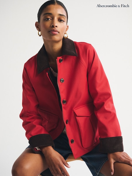 Červená - Abercrombie & Fitch Short Barn Jacket