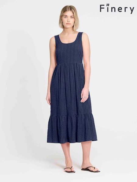 Blau - Finery Petite ärmelloses Vichy-Seersucker-Midikleid