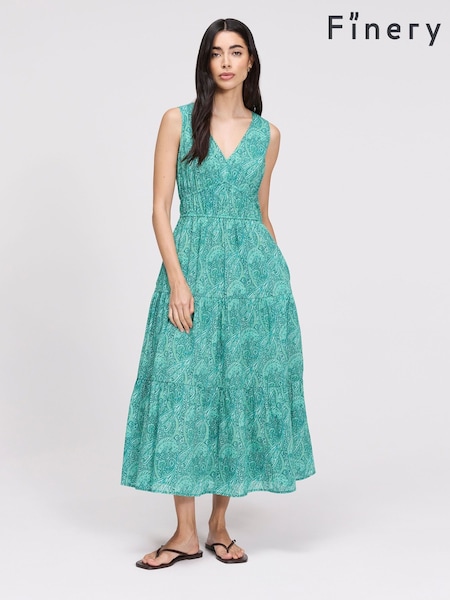 Зеленый - Finery Shannon Cotton Tiered Midi Dress Petite